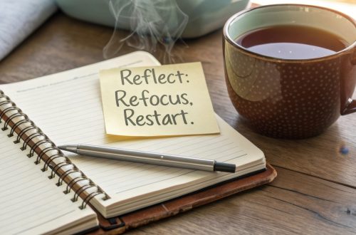 Mid-Year Reflection – Examining the Fruit of Your Relationships open journal with pen and tea cup inspiring self reflection
