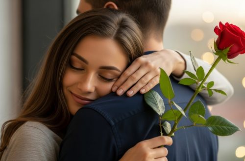 Romance and Affection as Service in Marriage serene affection displayed between a couple with a red rose signifying love and tenderness